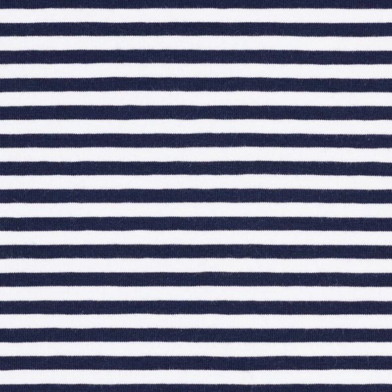 Katoenjersey smalle strepen – marineblauw/wit,  image number 1