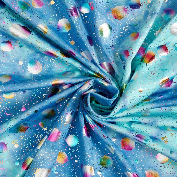 Foliejersey batik kleurrijke glinsterende vlekken – blauw, image number 4