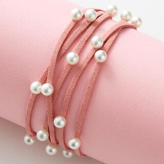 Imitatieleren band met parels [ 3 mm ] – licht rood, 