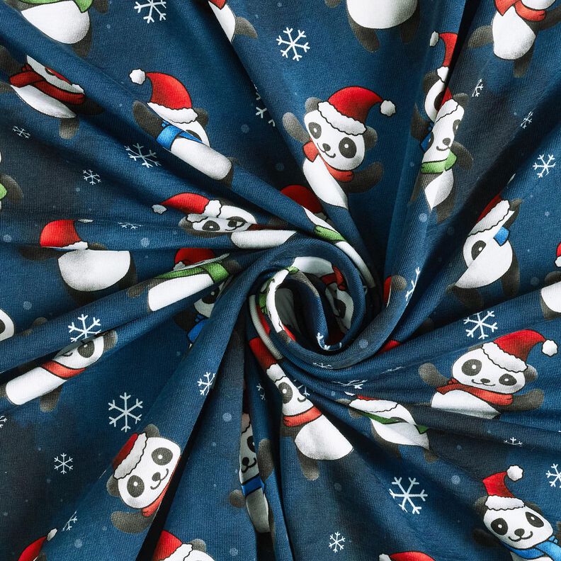 Katoenjersey Panda in kerstsfeer | Glitzerpüppi – nachtblauw/chili, image number 3