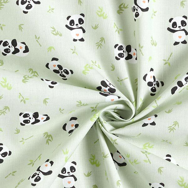 Katoenen stof Cretonne knuffelige panda – groen,  image number 3
