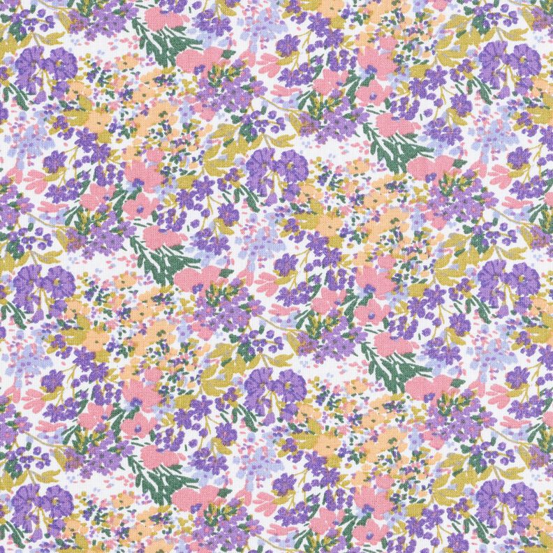 Katoenen stof Cretonne Bloemenzee – wit/lavendel,  image number 1