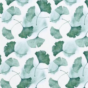 GOTS Katoenjersey Digitale print ginko – wit/eucalyptus, 