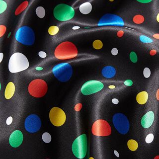 Polyestersatijn kleurrijke stippen – zwart, 