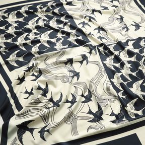 Satijnen paneel zwaluwen | Katia Fabrics – anthraciet/creme, 