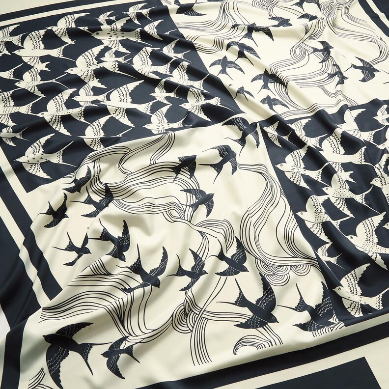 Satijnen paneel zwaluwen | Katia Fabrics – anthraciet/creme,  image number 2