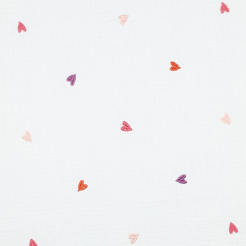 Mousseline/dubbel gehaakte stoffen geborduurde harten | Poppy Fabrics – wit/roos, image number 1