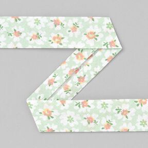 Katoenen schuine band bloemetjes [20 mm] - pastelgroen, 