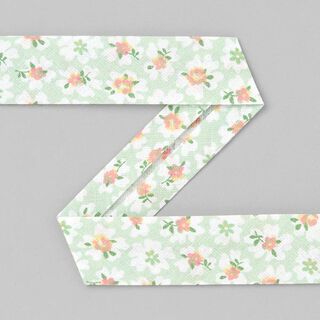 Katoenen schuine band bloemetjes [20 mm] - pastelgroen, 