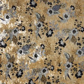 Pannefluweel antieke bloemen – blauwgrijs/zwart, 