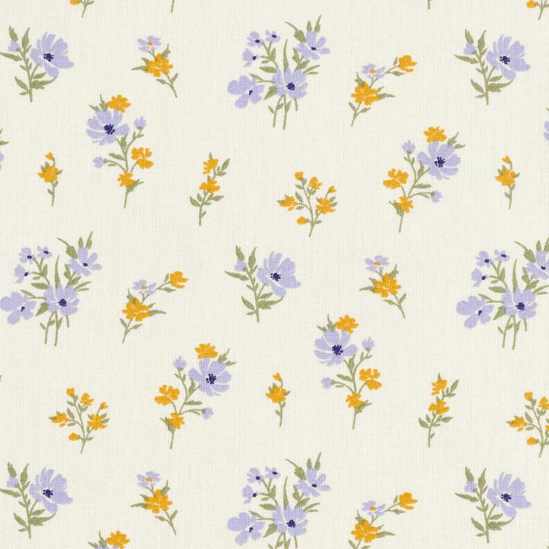 Katoenen stof Cretonne Mini-bloemen – creme/lila,  image number 1