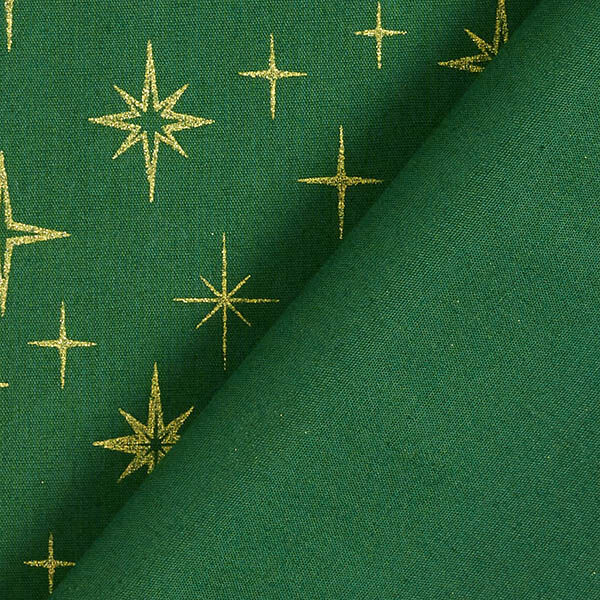 Katoenen stof Popeline fonkelende sterren – groen/goud, image number 4