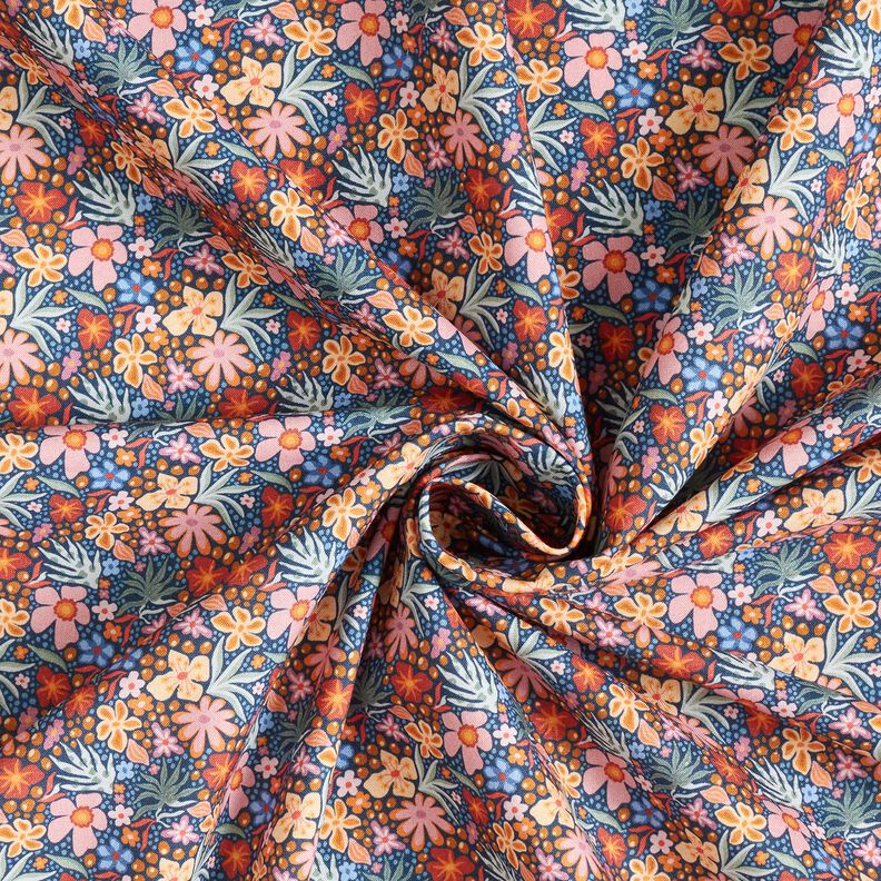 Katoenen stof Popeline Kleine bloesems – indigo/licht oudroze,  image number 3