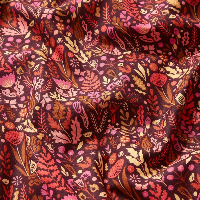 Katoenen stof Cretonne Wilde bloemen – merlot/purper,  image number 2
