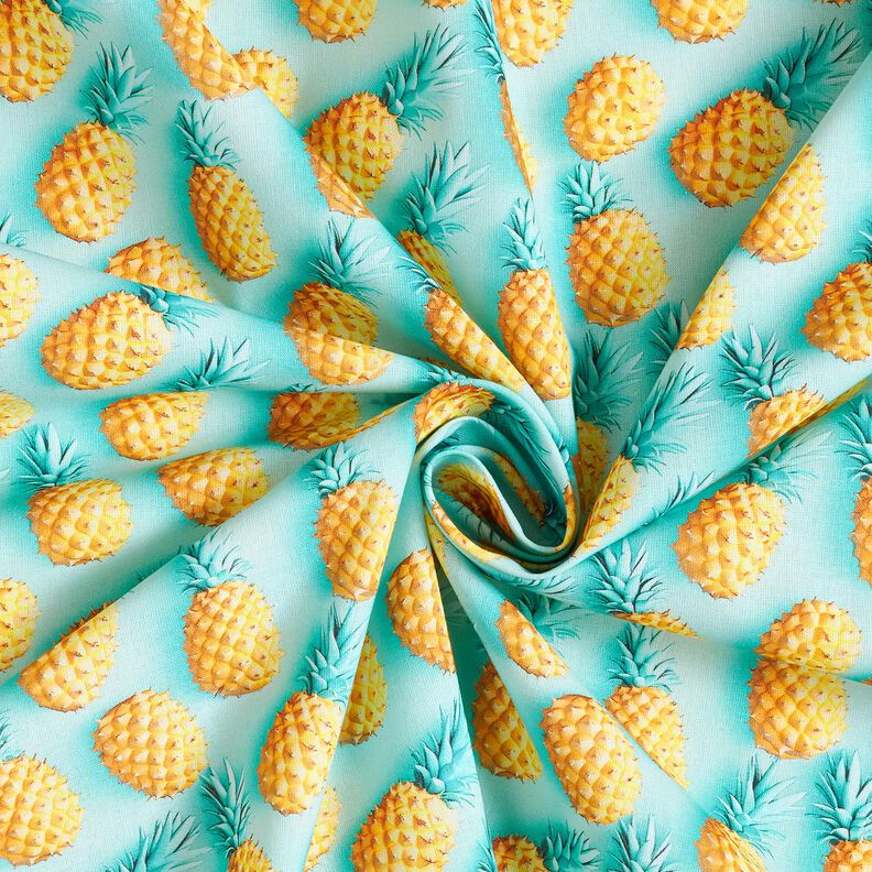 Katoenen stof Popeline ananas – aquablauw/geel, image number 3