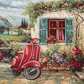 Decopaneel Gobelin Vespa – karmijnrood/lichtbeige, 