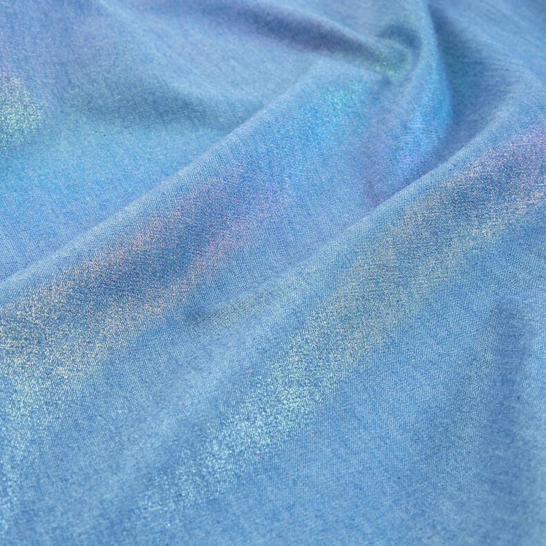 Chambray Regenboogglans Foliedruk | Poppy Fabrics – jeansblauw/kleurenmix,  image number 2