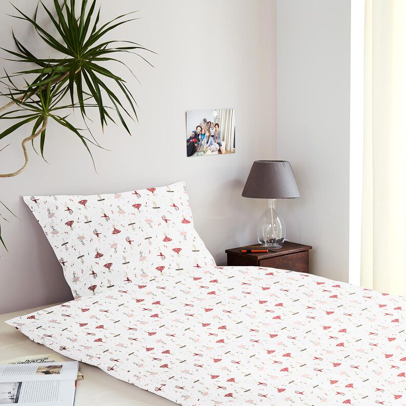 Katoenen stof Cretonne dansende dieren – wit/rood,  image number 7