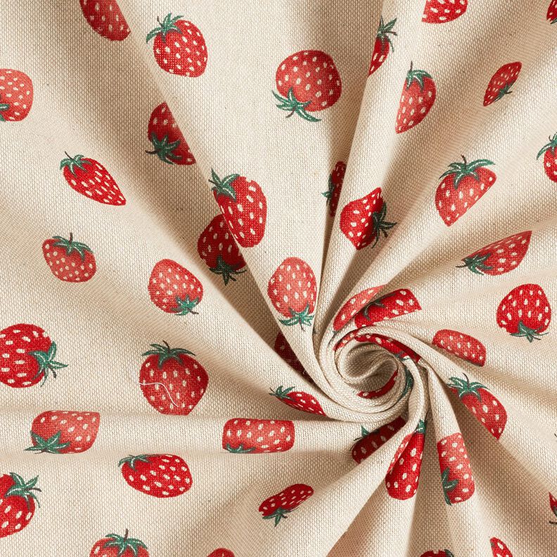 Decostof Half panama kleine aardbeien – rood/natuur, image number 3