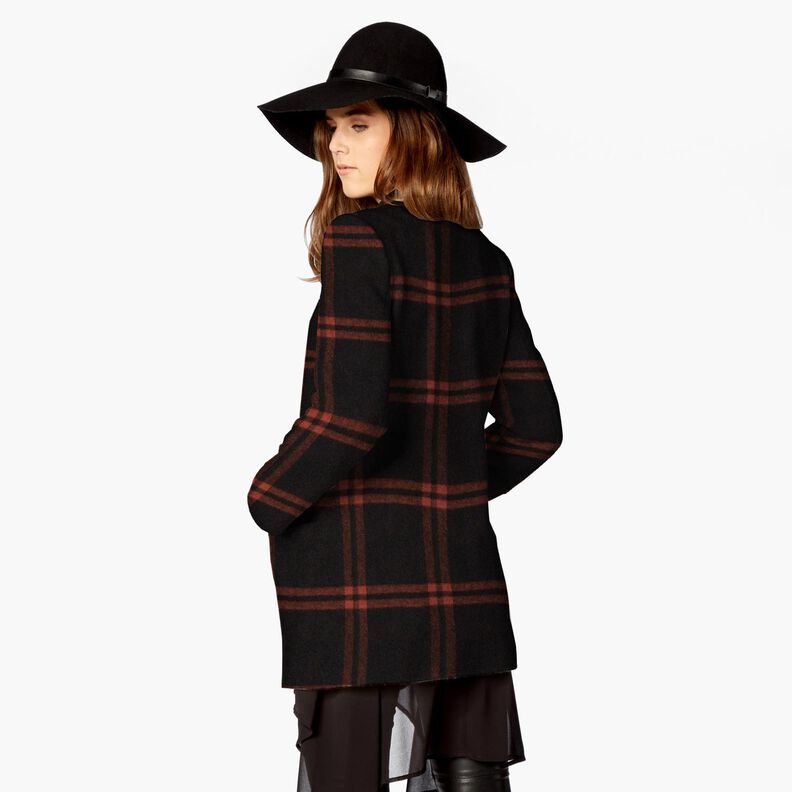 Mantelstof wolmix tartan ruit – terracotta/zwart, image number 7