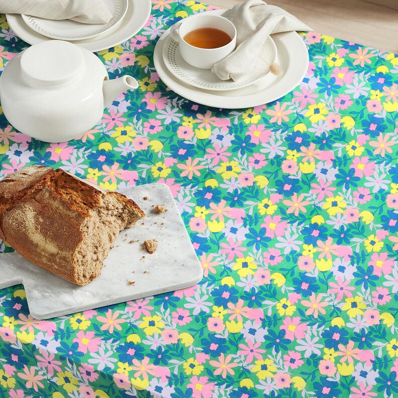 Gecoate katoen Pastelbloemen | Poppy Fabrics – grasgroen/roze,  image number 8
