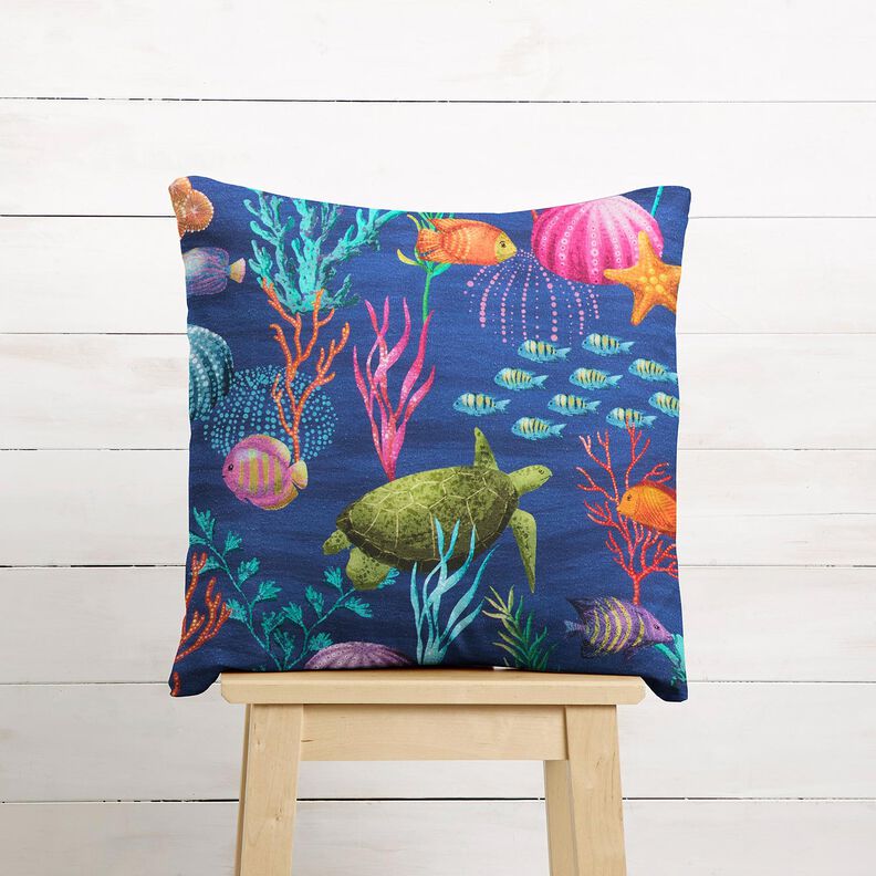 Decostof Half panama kleurrijke onderwaterwereld – marineblauw/turkoois,  image number 8