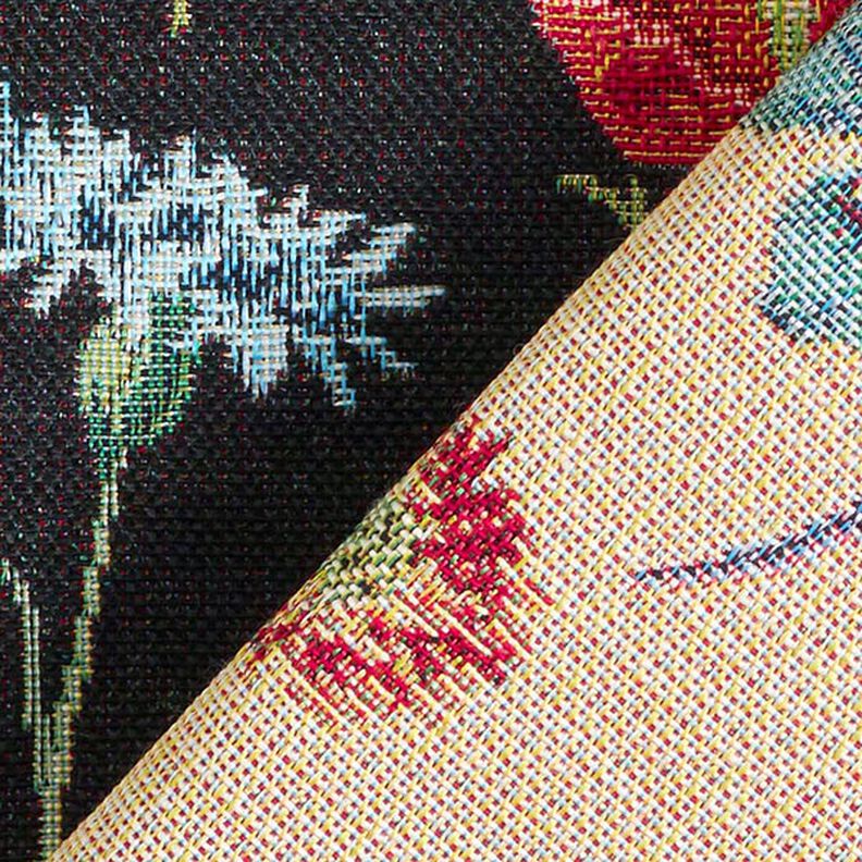 Decostof Gobelin Wilde bloemen – zwart/roos,  image number 4