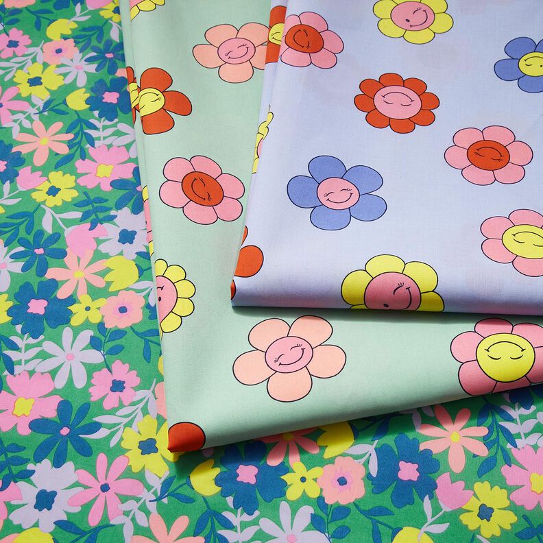 Gecoate katoen vrolijke bloemen | Poppy Fabrics – mint/citroengeel,  image number 6