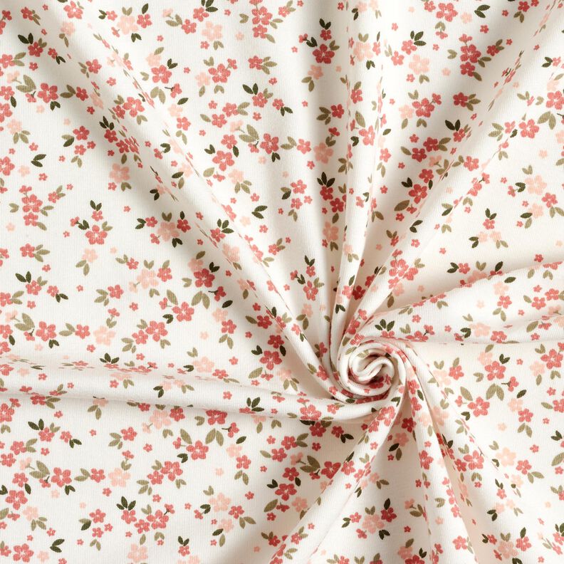 Katoenjersey roze bloemen – ivoor, image number 3