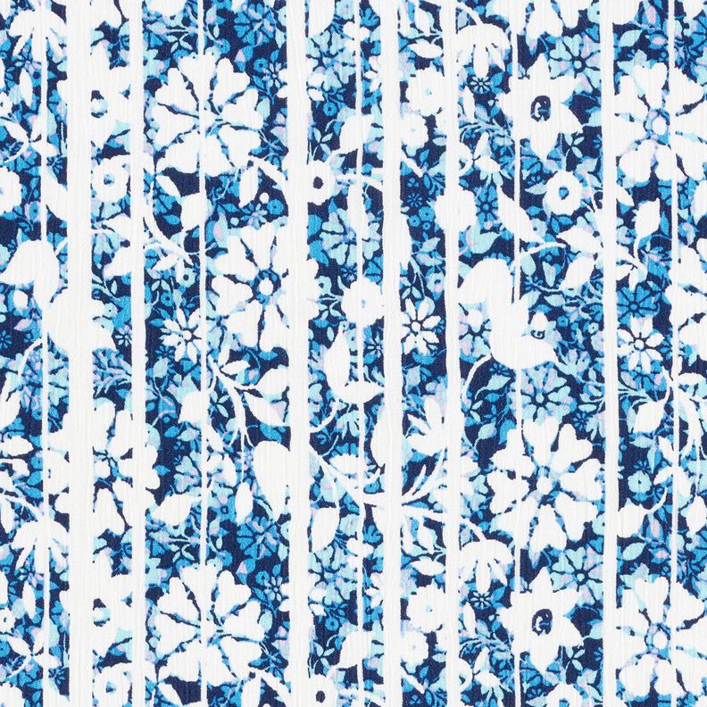 Viscosecrêpe bloemen en takken – marineblauw/lichtblauw,  image number 1