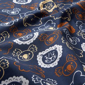 Katoenpopeline Dierengezichten | Poppy Fabrics – blauwgrijs, 