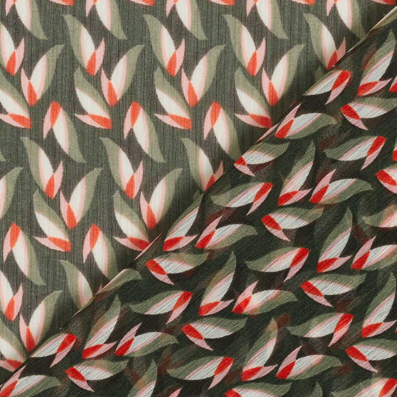Crêpe chiffon bladpatroon – zwart/riet,  image number 4