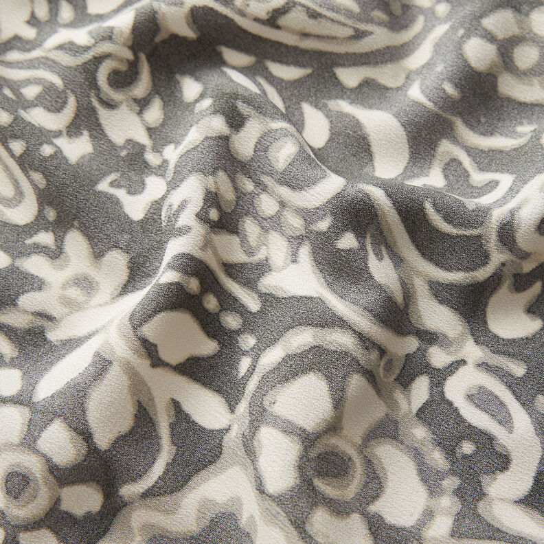 Paisley en bloemen van crêpestof – grijs/wit, image number 2