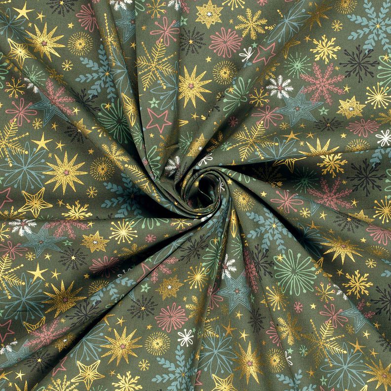 Katoenen stof Popeline Sterrenmix – donkergrenen/goud,  image number 3