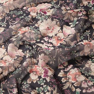 Chiffon getekende bloemen – zwart, 