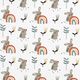 Katoenen stoffen Cretonne Haas en regenboog – wit/taupe,  thumbnail number 1