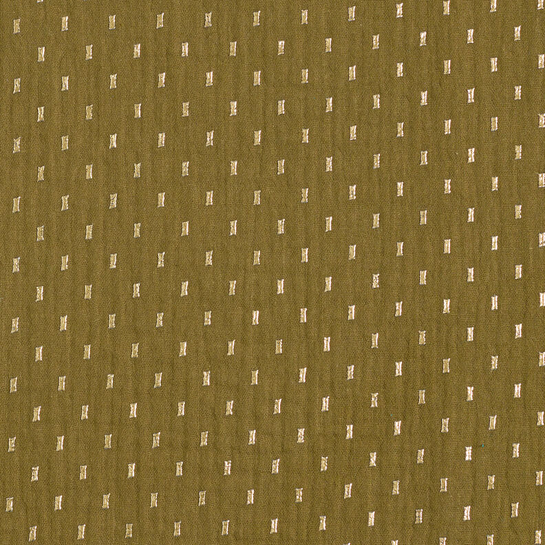 Mousseline/dubbel gehaakte stoffen Foliedruk Vakjes – donkerolijf/goud, image number 1