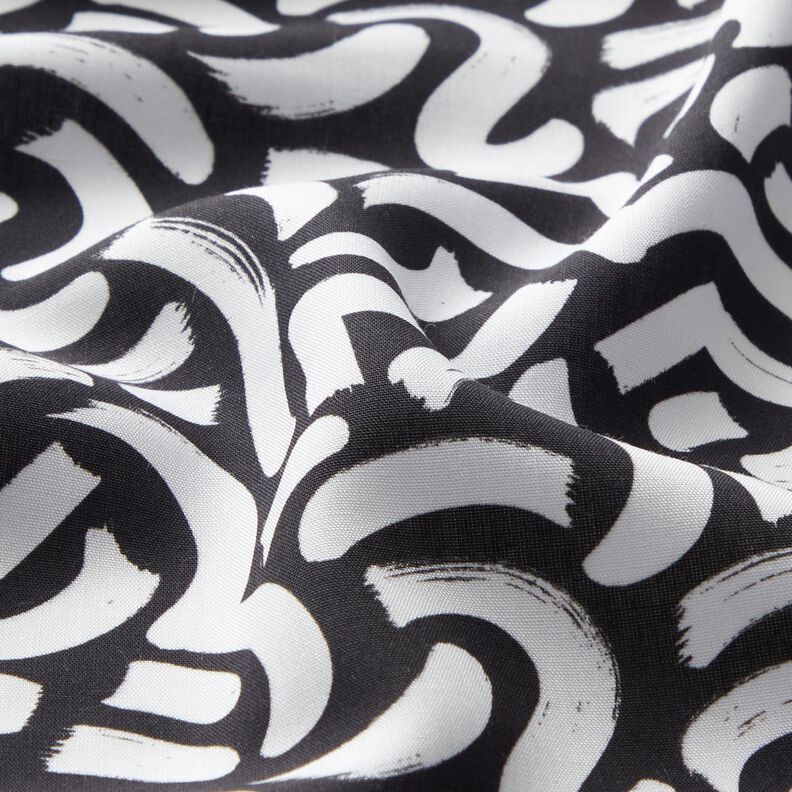 Viscosestof abstracte golvende lijnen – zwart/wit, image number 2