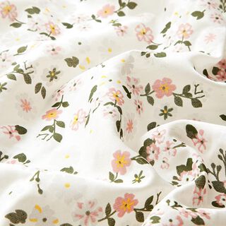 Blousestof katoen-zijde-mix kleine bloesemtwijgen – wit, 