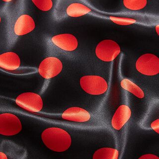 Polyestersatijn grote stippen – zwart/rood, 