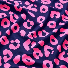 French Terry sommersweat Jeanslook neon luipaardprint – nachtblauw/neon pink, 
