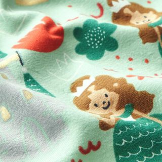 Katoenjersey Glitter-sprookjeswereld – pastelgroen/goud, 