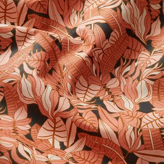 Katoenen stof Cretonne Tropische bladeren – zwart/terracotta, 