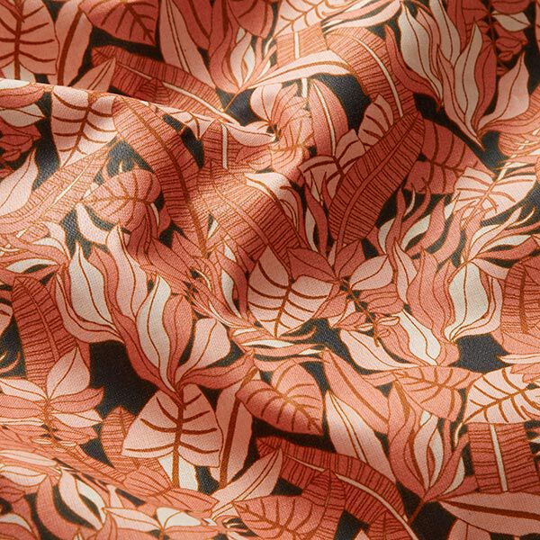 Katoenen stof Cretonne Tropische bladeren – zwart/terracotta,  image number 2
