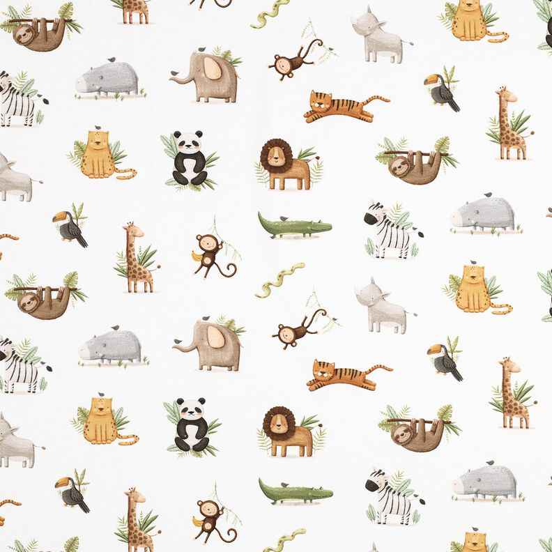GOTS Katoenjersey schattige steppedieren Digitaal printen | Poppy Fabrics – wit/lichtolijf, image number 1