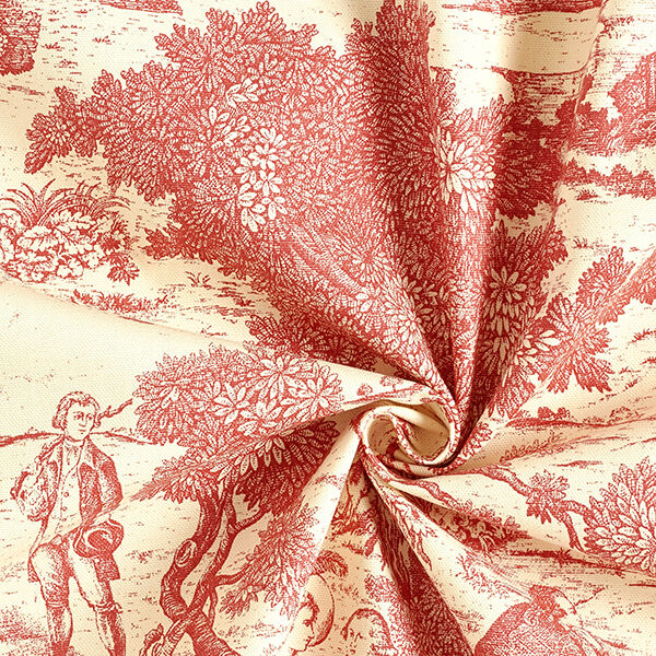 Decostof half panama Toile de Jour – karmijnrood/creme, image number 3