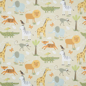GOTS Katoenen stof Cretonne Safari-dieren – beige, 