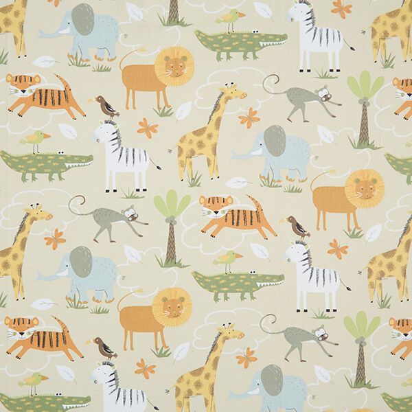 GOTS Katoenen stof Cretonne Safari-dieren – beige,  image number 1