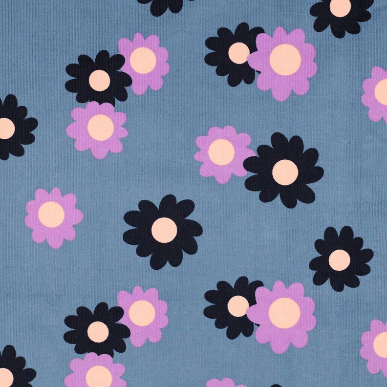 Babyrib Bloemen| Poppy Fabrics – jeansblauw/lavendel,  image number 1