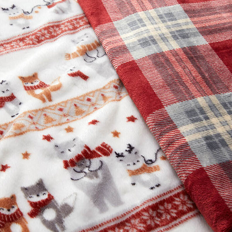 Gezellige fleece Winterdieren – wit/karmijnrood, image number 6